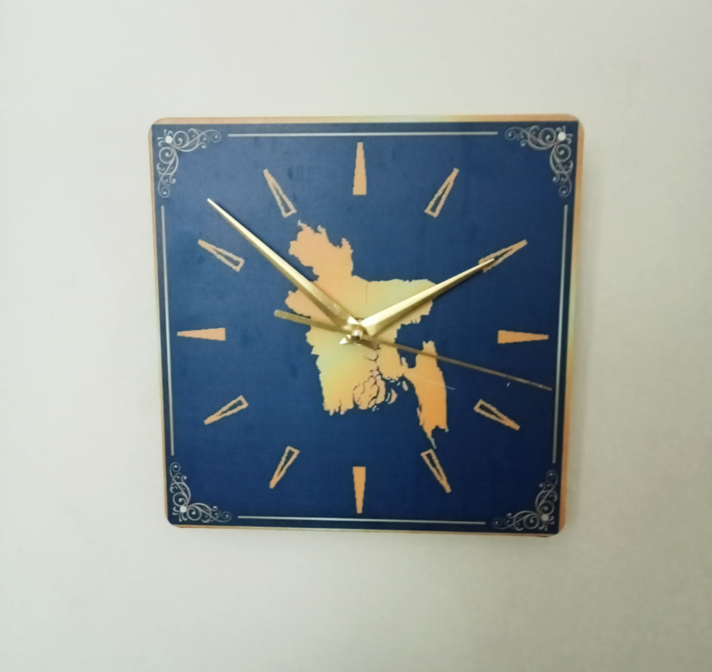 Golden Blue Bangladesh Wall Clock