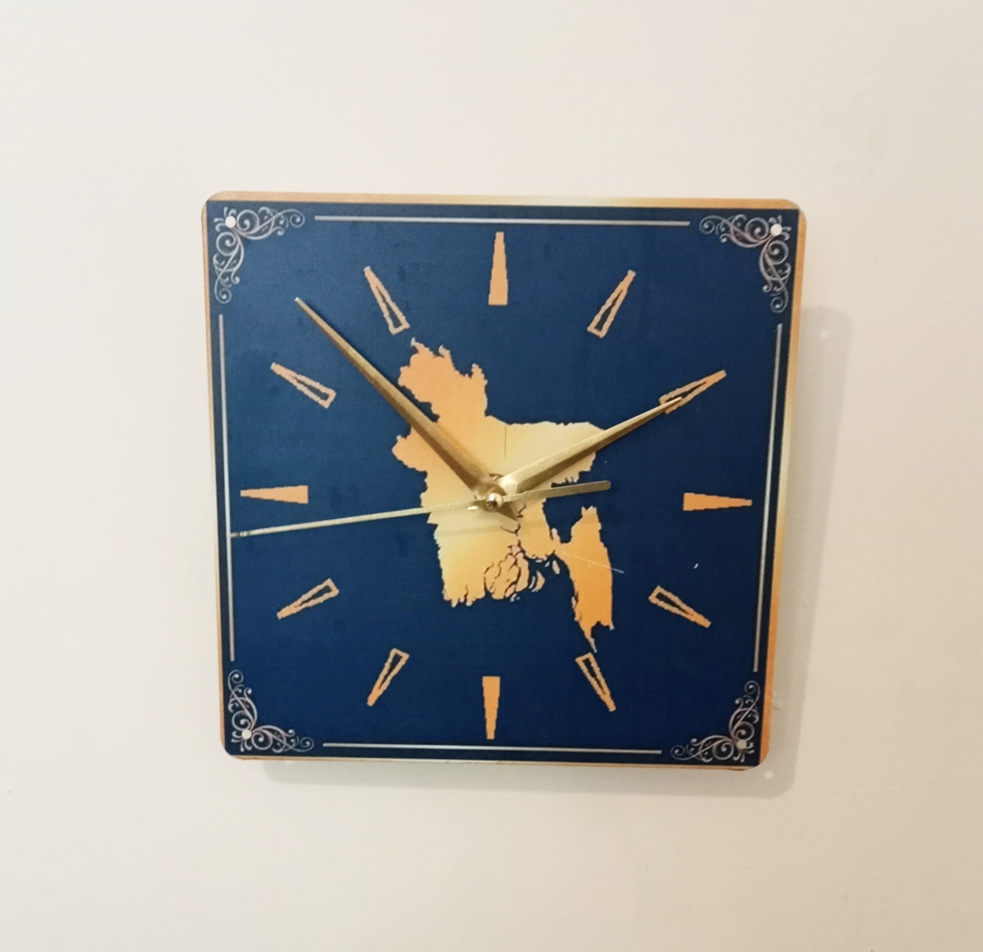 Golden Blue Bangladesh Wall Clock