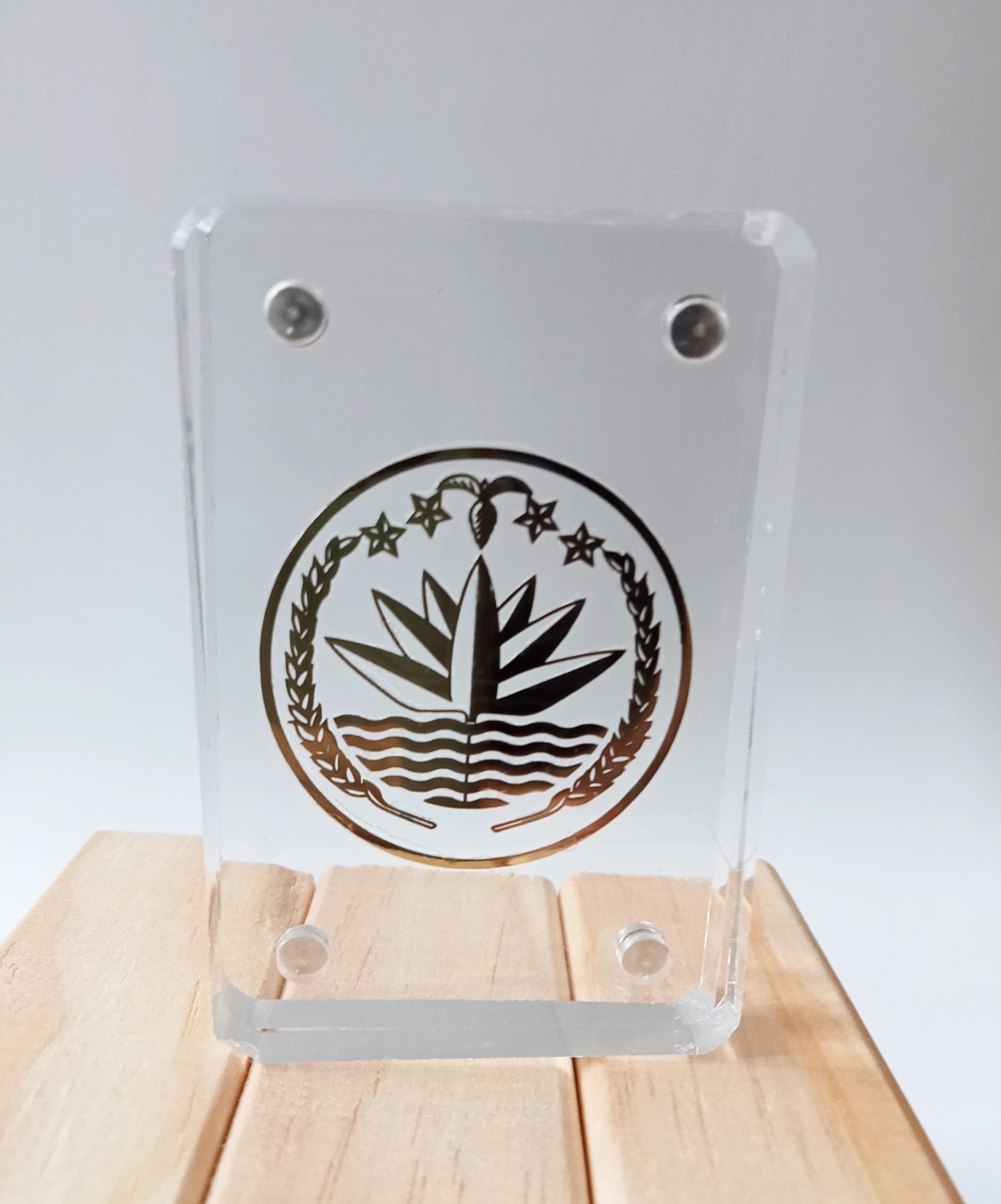 Golden Bangladesh National Emblem Clear Acrylic Block