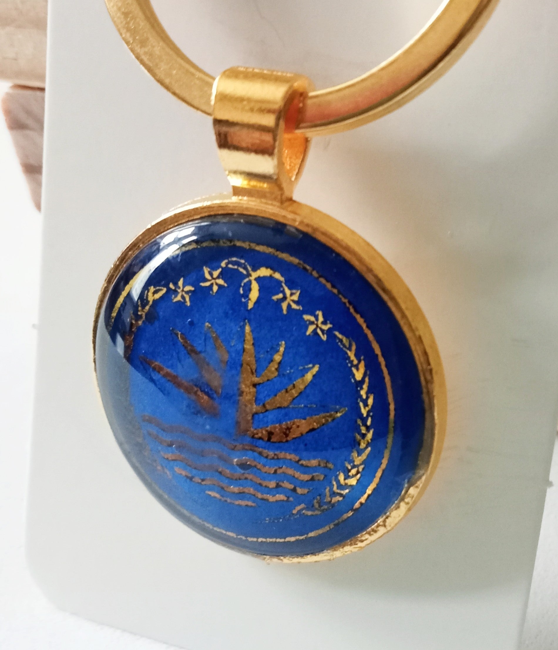 Bangladesh National Emblem Round Keyring - Golden