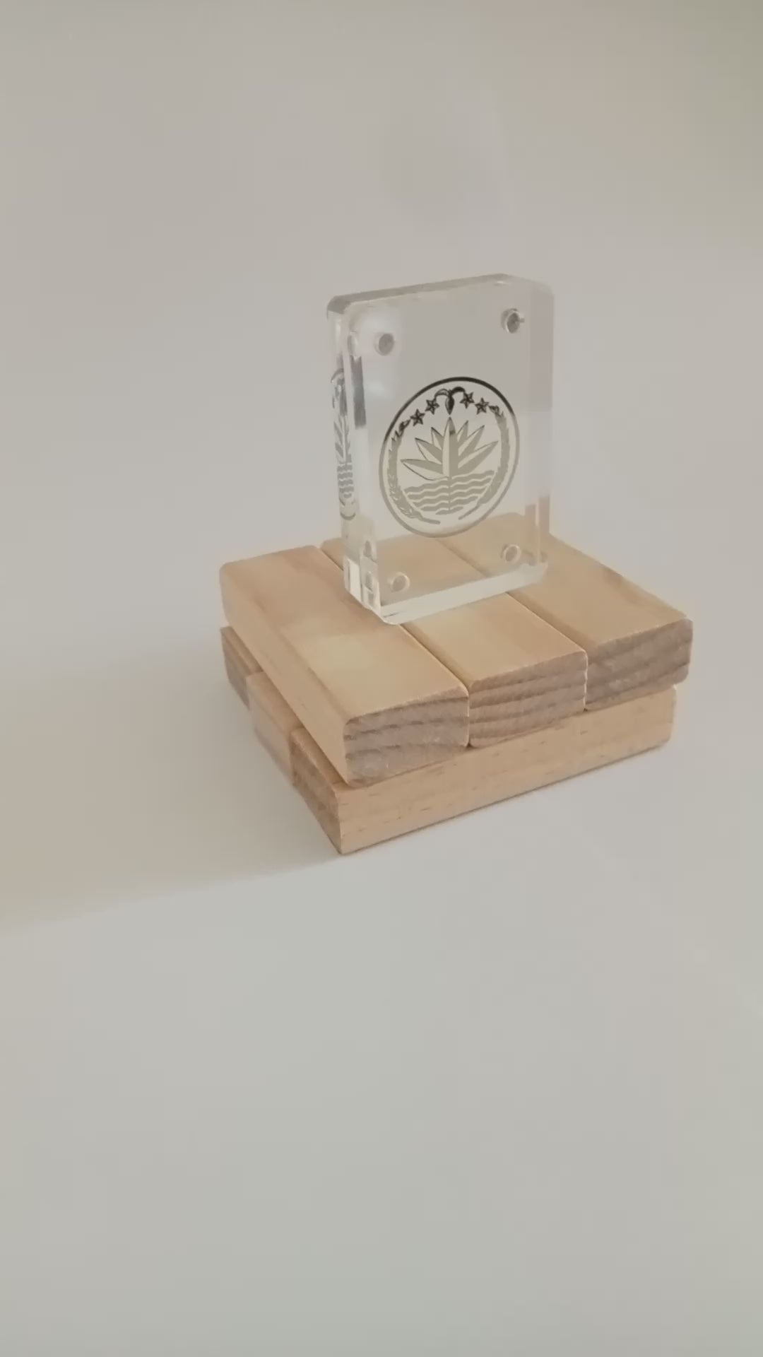Golden Bangladesh National Emblem Clear Acrylic Block