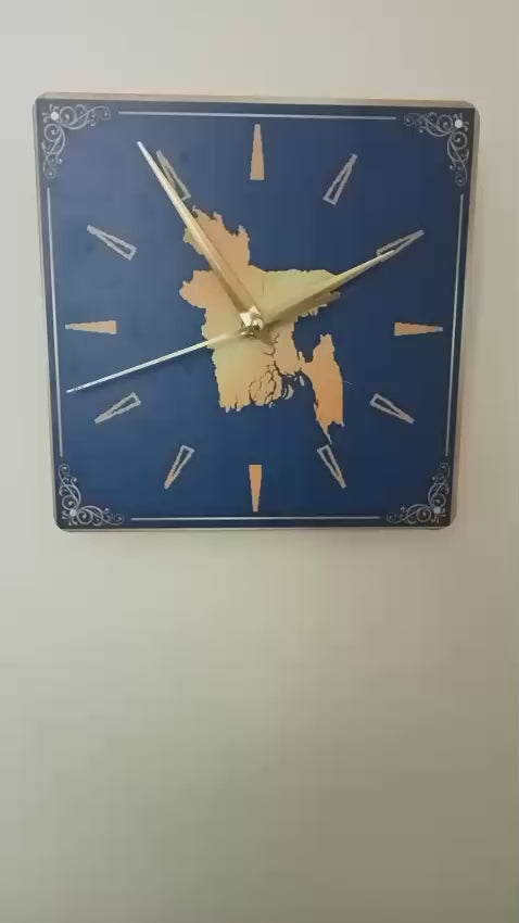 Golden Blue Bangladesh Wall Clock